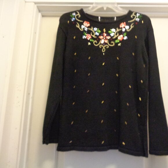 VINTAGE RETRO HOLIDAY GIRL Bling Beads & Beaded Sweater P S to M - Picture 1 of 6